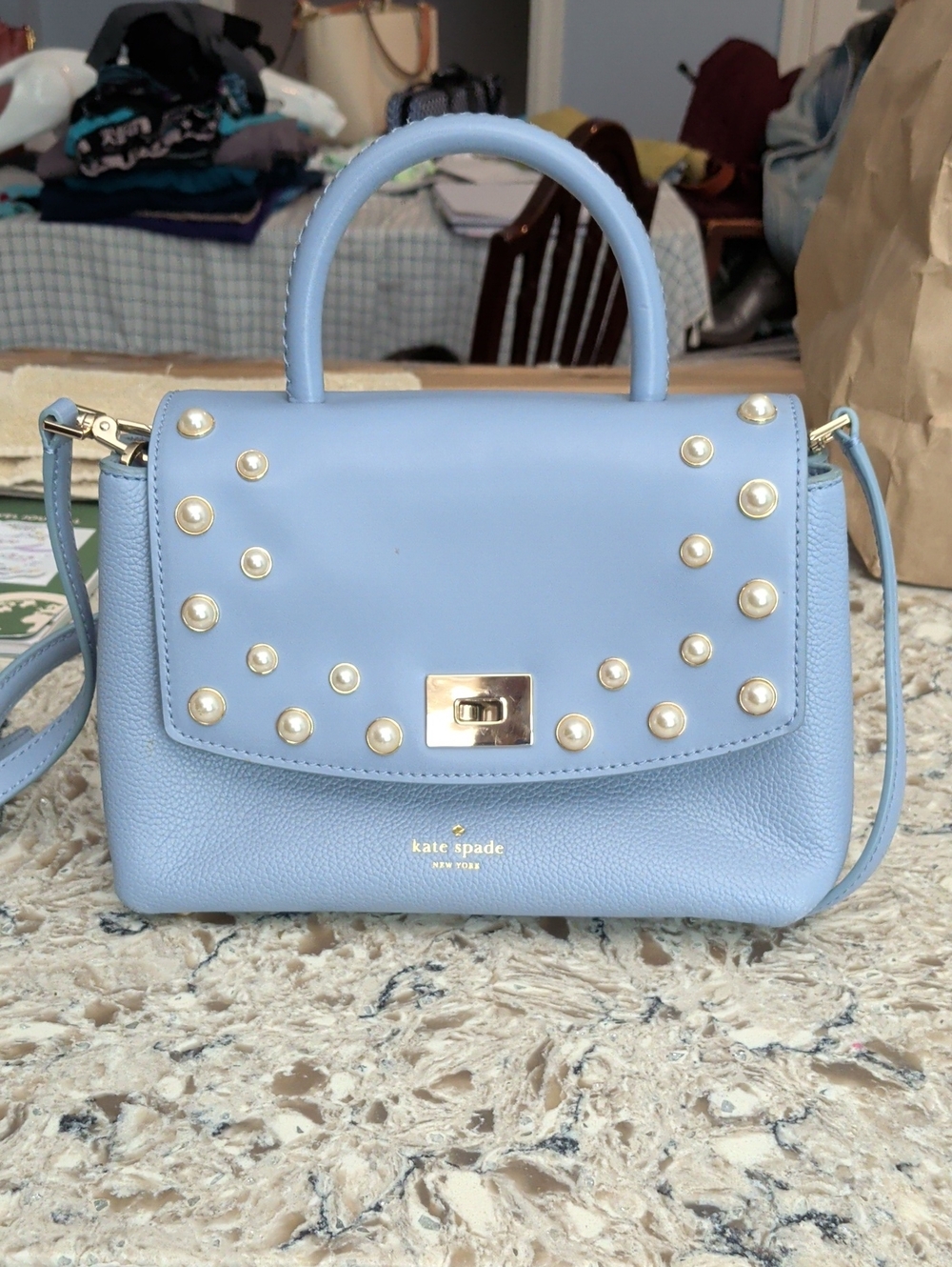 kate spade Light Blue Pearl-Stud Top Handle Satchel